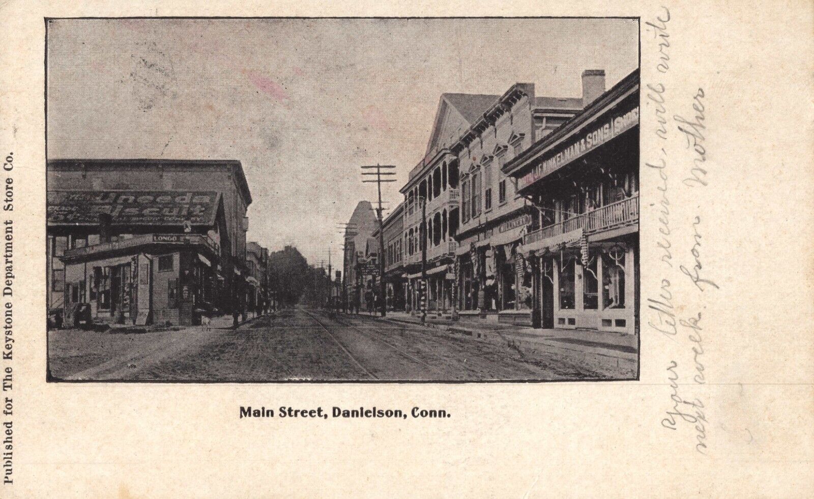Uneeda Biscuit Sign Main Street Danielson Connecticut Vintage 1905 Postcard