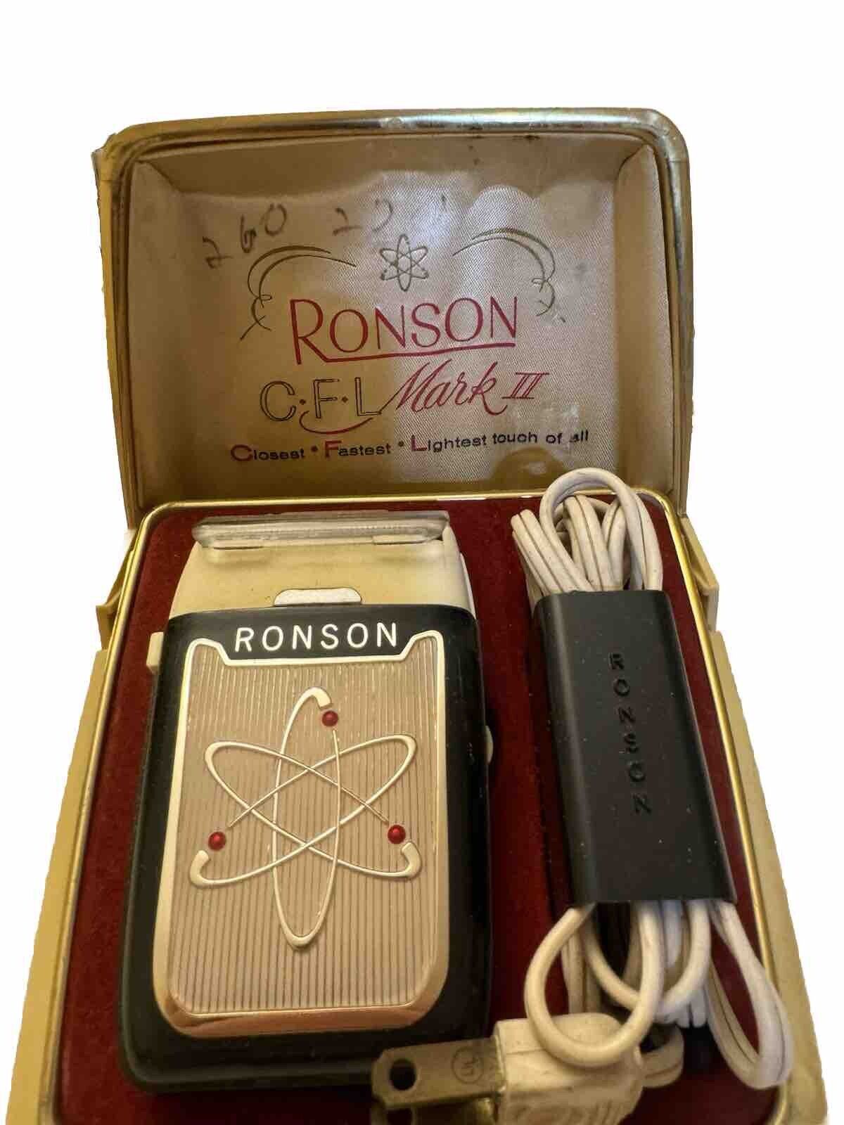 Vintage Ronson Model CFL Mark II Electric Razor Shaver Atomic 1960s w/Case