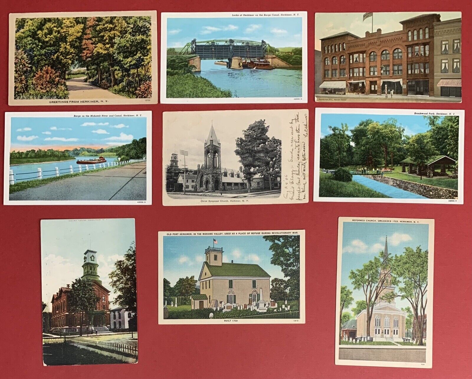 Herkimer, New York, Lot of 9 Different Postcards, Circa 1906-1930\'s