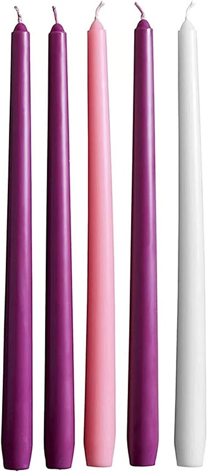 Advent Candle Set, Christmas Taper Candles, Purple, Pink and White, for Holidays