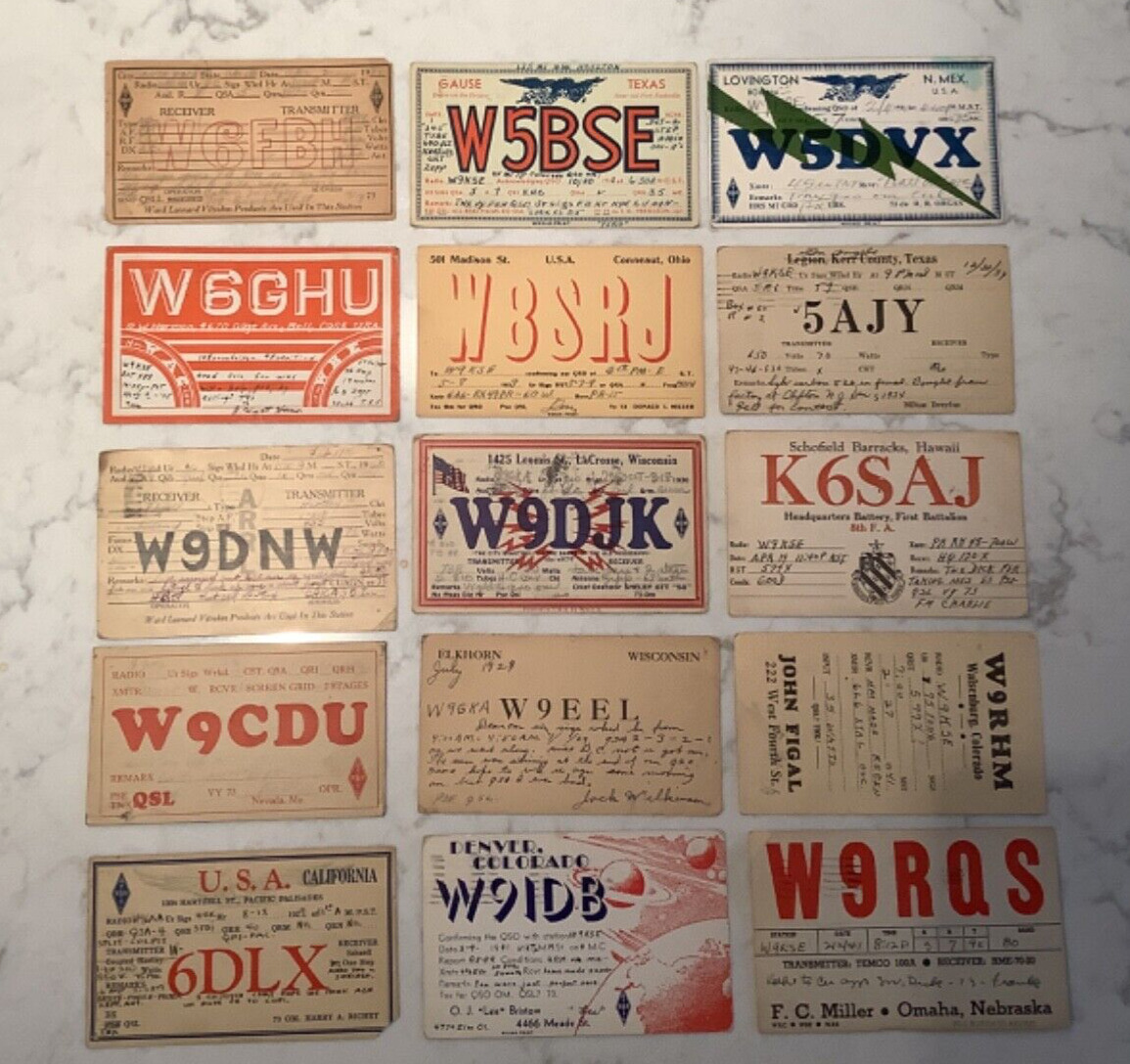 Vtg Lot of (15) Early 1920’s-1940’s Used QSL Cards Postcards Old Ham Radio