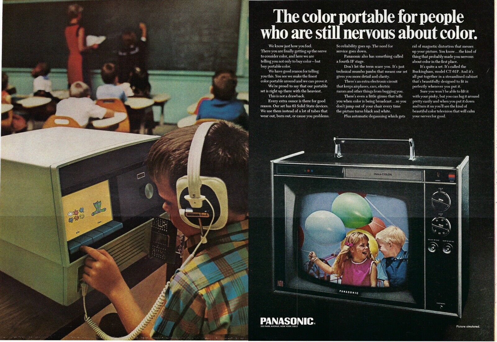 1967 Panasonic Color Portable TV Television Vintage Magazine Print Ad/Poster