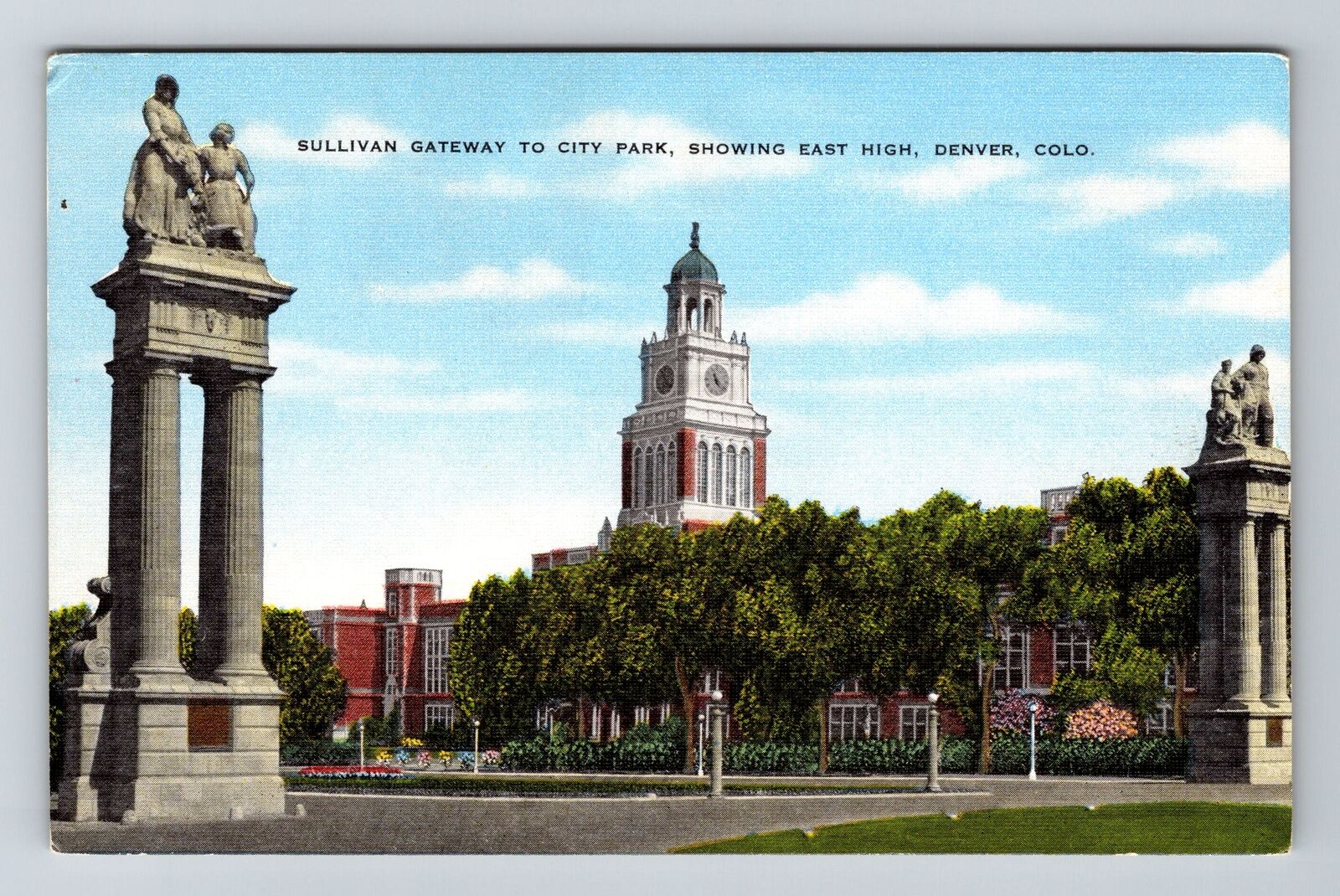 Denver CO-Colorado Sullivan Gateway To City Park, East High Vintage Postcard