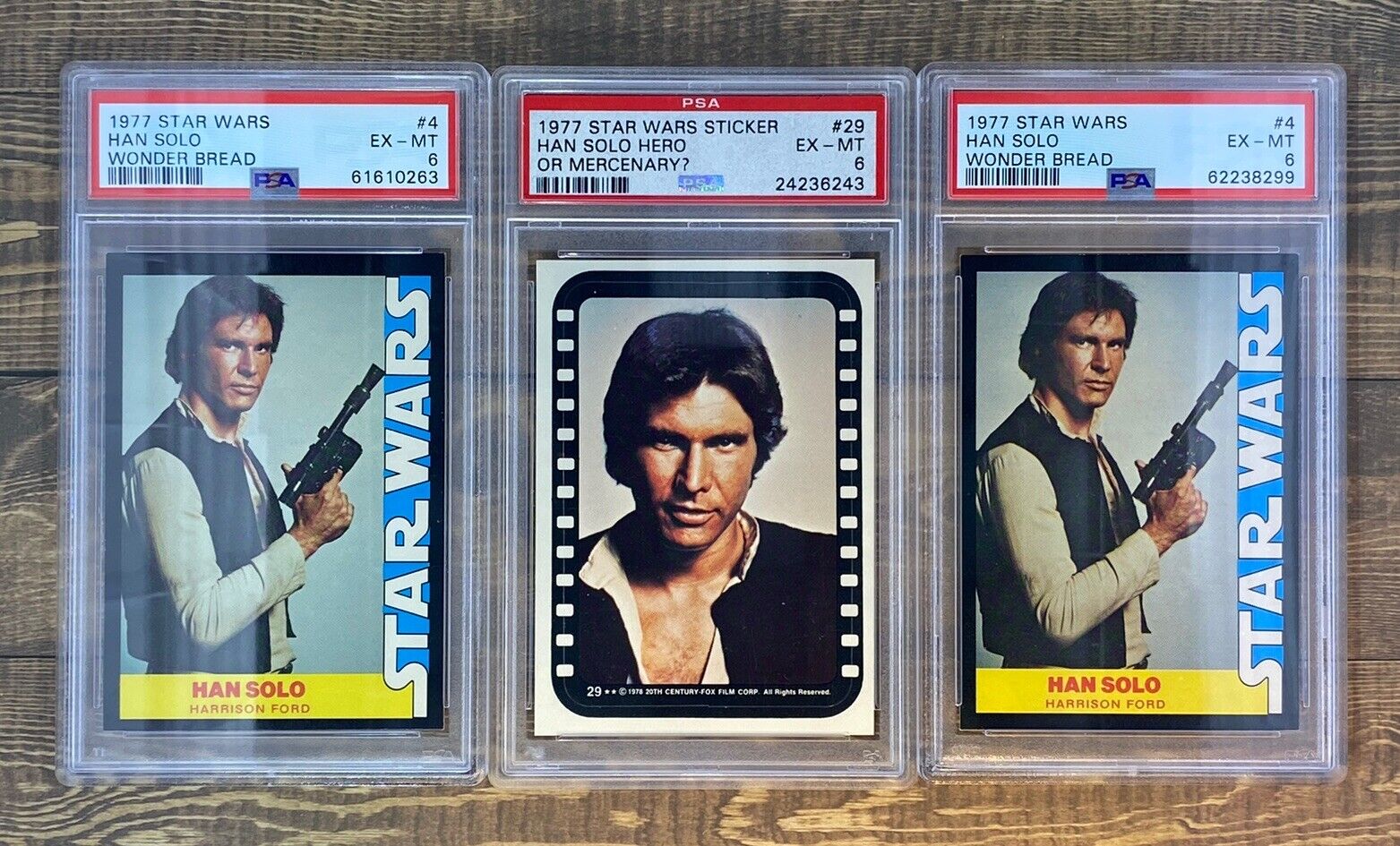 Lot Of 3 1977 Han Solo PSA6 Rookie Trading Cards