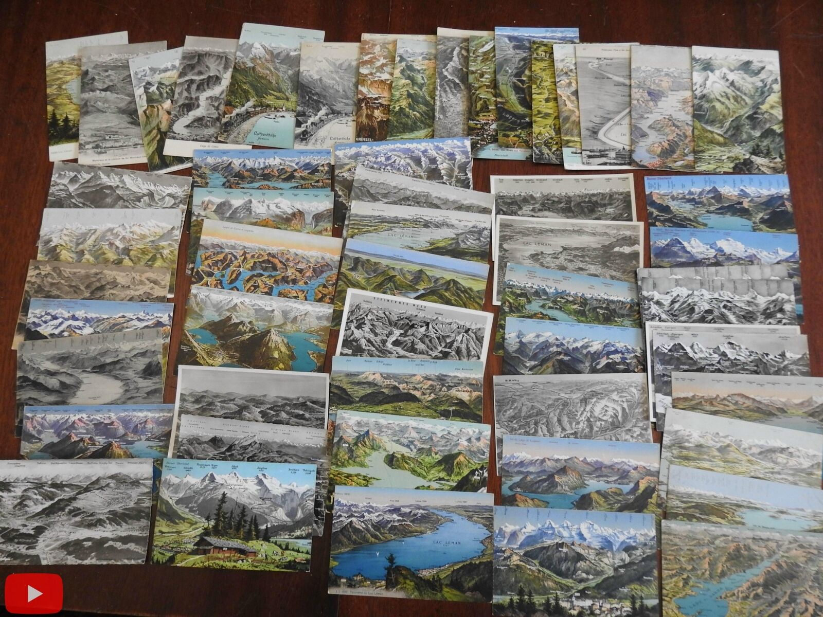 Switzerland Swiss Lakes Mountains c.1915-50 Lot of 55 vintage cartography cards