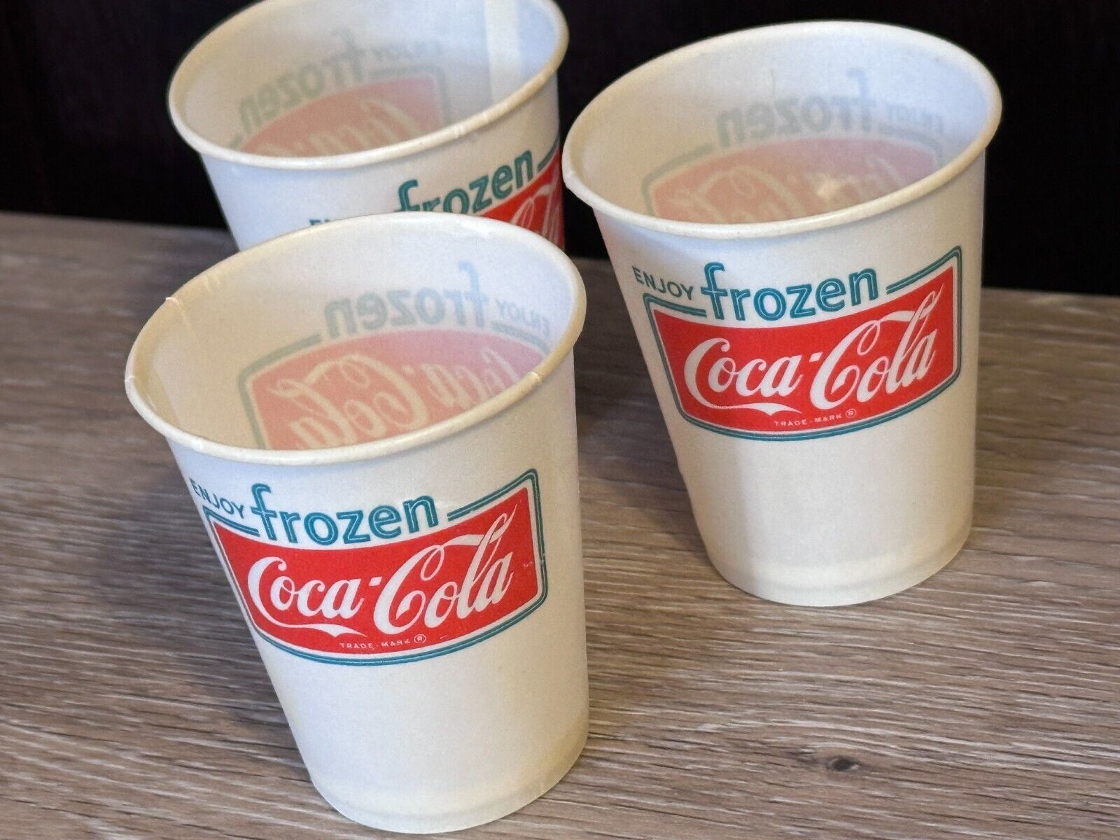 VINTAGE 2.5 inch WAX SODA CUP - ENJOY frozen  COCA-COLA LOT OF THREE Coke White