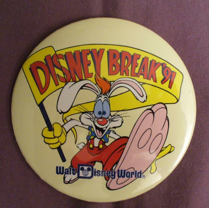 Walt Disney World Disney Break 1991 Roger Rabbit Button