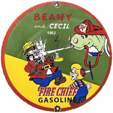VINTAGE TEXACO FIRE CHIEF GASOLINE PORCELAIN SIGN GAS OIL PUMP PLATE BEANY CECIL picture