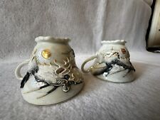Antique Japan Betsons Hand-Painted Moriage Blue Eyed Dragonware 2 Teacups picture