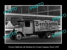 OLD 8x6 HISTORIC PHOTO OF FRESNO CALIFORNIA BENHAM ICE CREAM TRUCK c1925 picture
