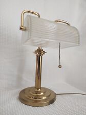 Vintage Bankers Lamp with Ribbed Glass and Brass Plate, Good Condition 80s Sale picture