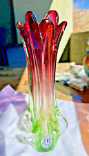 Vintage Sommerso Murano Purple Green Pink  Art Vase Glass  Fratelli Toso 1970s picture