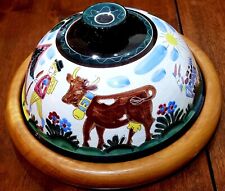 Hand Painted Domed Cheese Server - Swiss Folk Art on Round Wooden Base picture