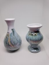 Haeger Pottery Miniature Vases iridescent Blue Swirl Glaze   MARKED picture