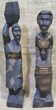 Carved Wood Figurine Pair 2 Hand Carved Woman and Man Signed JJH VINTAGE African picture