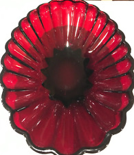 RUBY RED OVAL SERVING BOWL Ribbed Scalloped Rim Vintage RACHEL picture