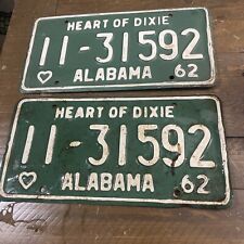 Alabama 1962 Vintage License Plate Heart Of Dixie (pair) picture