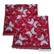 Set of 2 Vintage Red Gray Fieldcrest Butterfly Bath Towels with Frayed Ends picture