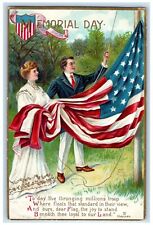 1910 Memorial Day Patriotic Flag Clapsaddle Marshall Michigan MI Posted Postcard picture