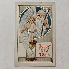 Antique Embossed Foil Postcard Baby New Year Father Time Scythe 1916 Postmark picture
