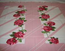 VTG 1940's-50's Cotton Tablecloth Pink Red Roses 46