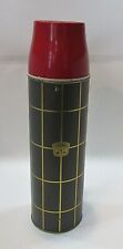 Vintage 1950s Gray w Gold Print Red Cup 1 qt Metal Thermos Vacuum Bottle FREE SH picture