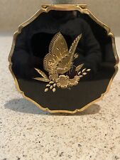VINTAGE STRATTON COMPACT GOLD TONE BLACK ENAMEL With Butterfly Design picture