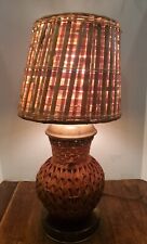 Vintage 1970s Rattan Wicker Table Lamp with Shade Brass Accents 20in  WORKS picture