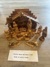 Vintage 13 Piece Crèche Nativity Set Hand Carved in Bethlehem from Olive Wood picture