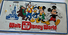 vtg Walt Disney World LICENSE PLATE land metal Mickey Minnie Donald Goofy retro picture