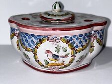 Antique French Faience Inkwell Pen Holder French Faience Inkwell with Bird Motif picture
