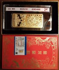 (2) 999 Real Yellow Gold Infused Acrylic Chinese Dragon & Symbols Art Bars. COA. picture