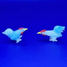 VTG Miniature Frosted Art Glass Lampwork Blue Chickens Lot Of Two, Estate Piece picture