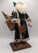 Handmade Green Santa With Toys Vintage Figurine Statue Crafted Luci Isaacs 1987 picture