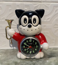 JINMEI Cat Alarm Clock W/ Bugle CARTOON Red Black White *RARE* Alarm SOUNDS picture