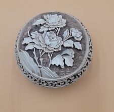 Vintage Ivory Dynasty Resin Lined Trinket Box Floral Carved 3 1/4