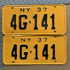 1937 New York license plate pair 4G 141 YOM DMV Manhattan Ford Chevy Dodge 13644 picture