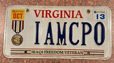 Exp Virginia Personalized Vanity License Plate Va IAMCPO Iraq War Veteran Sign picture