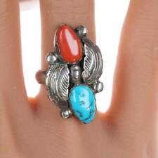 sz8.25 Carmelita and Dan Simplicio Sterling turquoise and coral ring picture