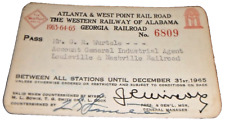 1963 ATLANTA AND WEST POINT GEORGIA WESTERN OF ALABAMA RAILROADS EMPLOYEE PASS picture