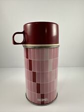 *Vintage* Red Pink Burgundy Geometric Rectangle Thermos 8 oz picture