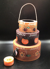 Kathy Hatch Autumn Pumpkin Apple Metal Candle Holder Stylized Shaker Boxes fall picture