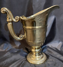 RARE Vintage Solid Brass Heavy & Ornate Pitcher Grecian Style 10 ⅜” picture