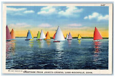 c1940's Colorful Boat Greetings from Jimmy's-Crystal Lake Rockville CT Postcard picture