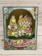 Bethany Lowe Easter Greetings Bunnies & Tree Shadow Box Decor picture