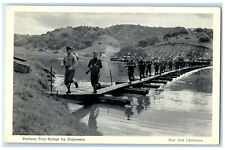 c1950's Pontoon Foot Bridge By Engineers Army Marching Fort Ord CA WW2 Postcard picture