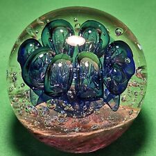 Dynasty Gallery Heirloom Collectibles Art Glass Paperweight Blue Bubbles W/ Gold picture