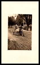 RPPC Early 1920 s Harley Davidson Motorcycle Sidecar Man Driving Dirt Road picture