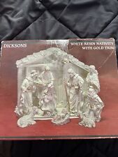 VINTAGE Dicksons White Resin 8 Piece Nativity with Gold Trim New Condition picture