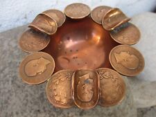 Vintage True Copper Unique Ashtray Beautiful Handmade Art With Coins (1883 All) picture